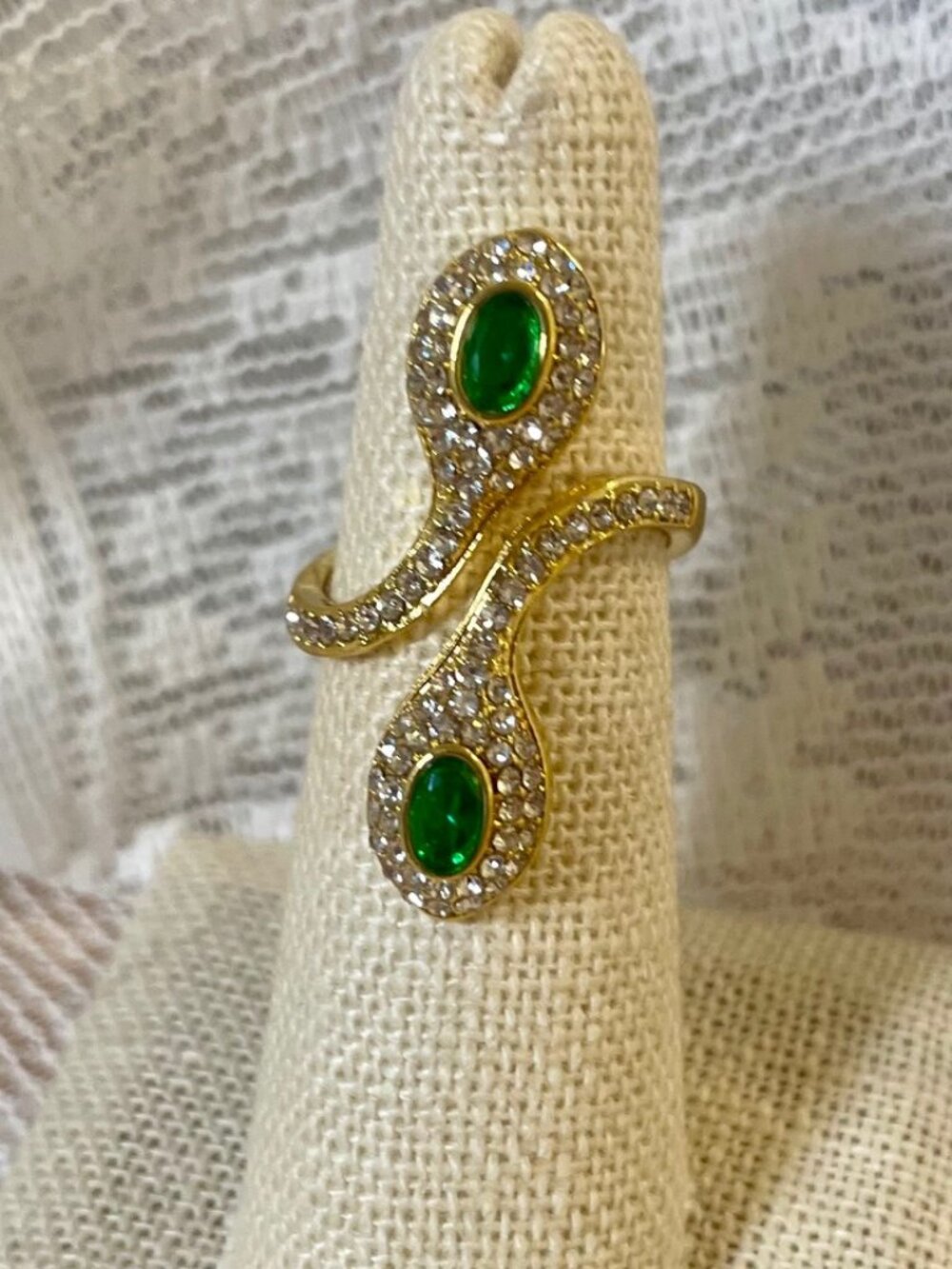 J.Crew Green Stone Pavé Cocktail Ring - Adjustable